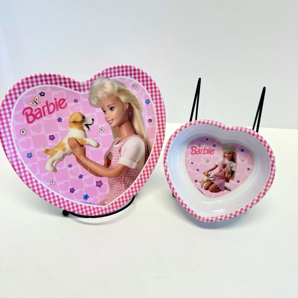 1990s Barbie & Puppy Plate & Bowl Set Zak‎ Designs Melamine Kids Dinnerware